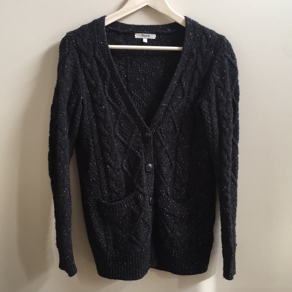 Madewell- Black cable knit cardigan, size Small